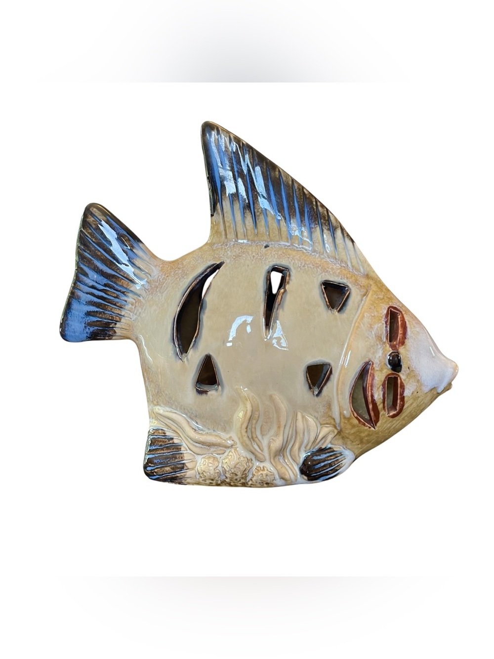 Ceramic Pottery Fish Tea Light Votive Candle Holder